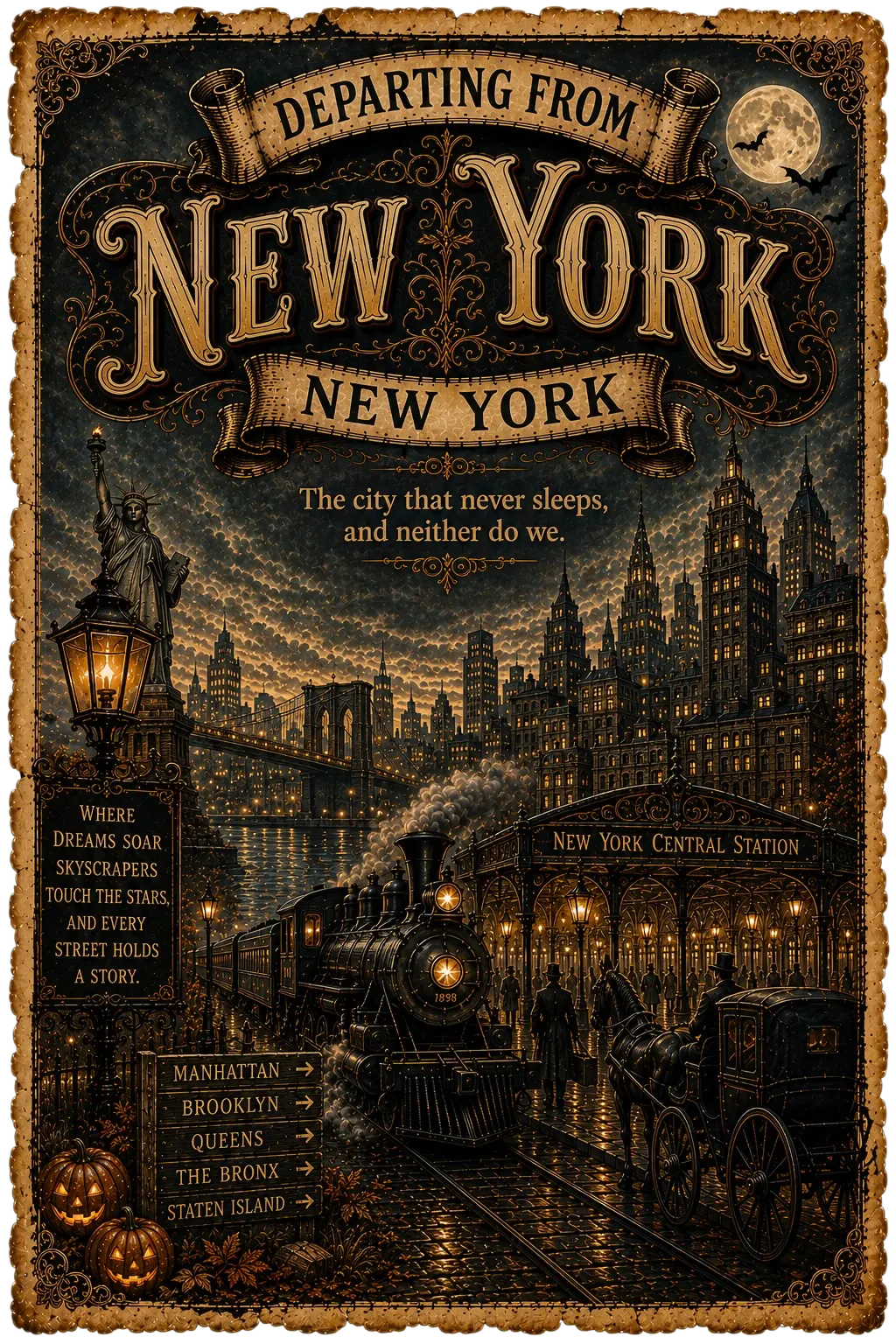 Adventure Atlas New York, New York departing poster for the Hotel Of Horror