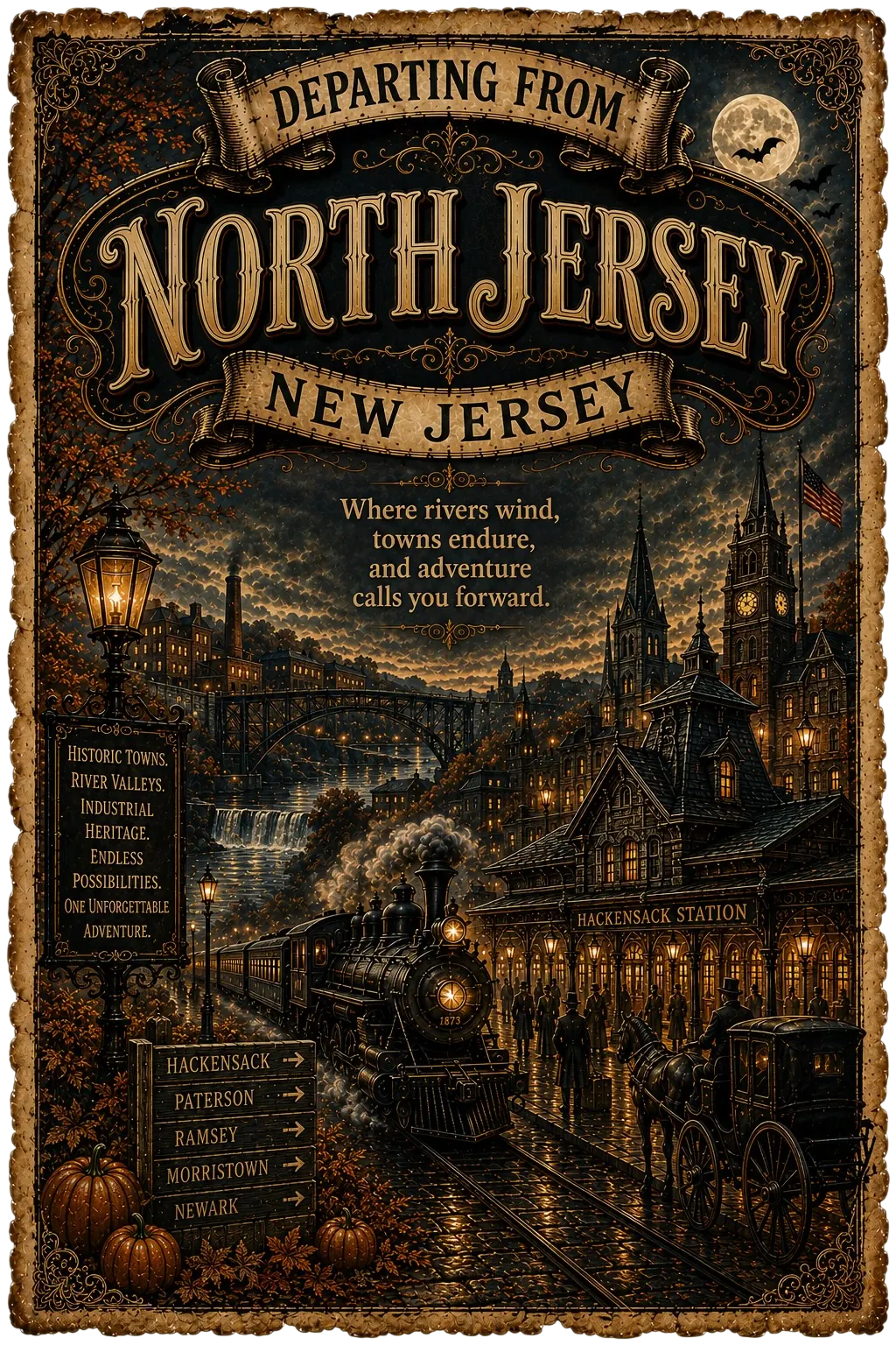 Adventure Atlas North Jersey, New Jersey, departing poster for the Hotel of Horror