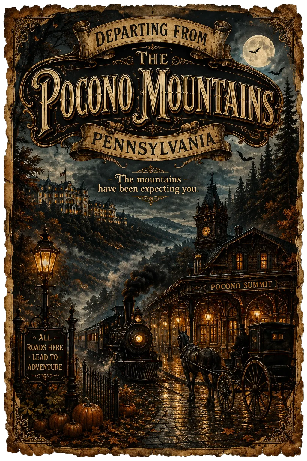 Adventure Atlas Pocono Mountains Pennsylvania departing poster for Hotel of Horror