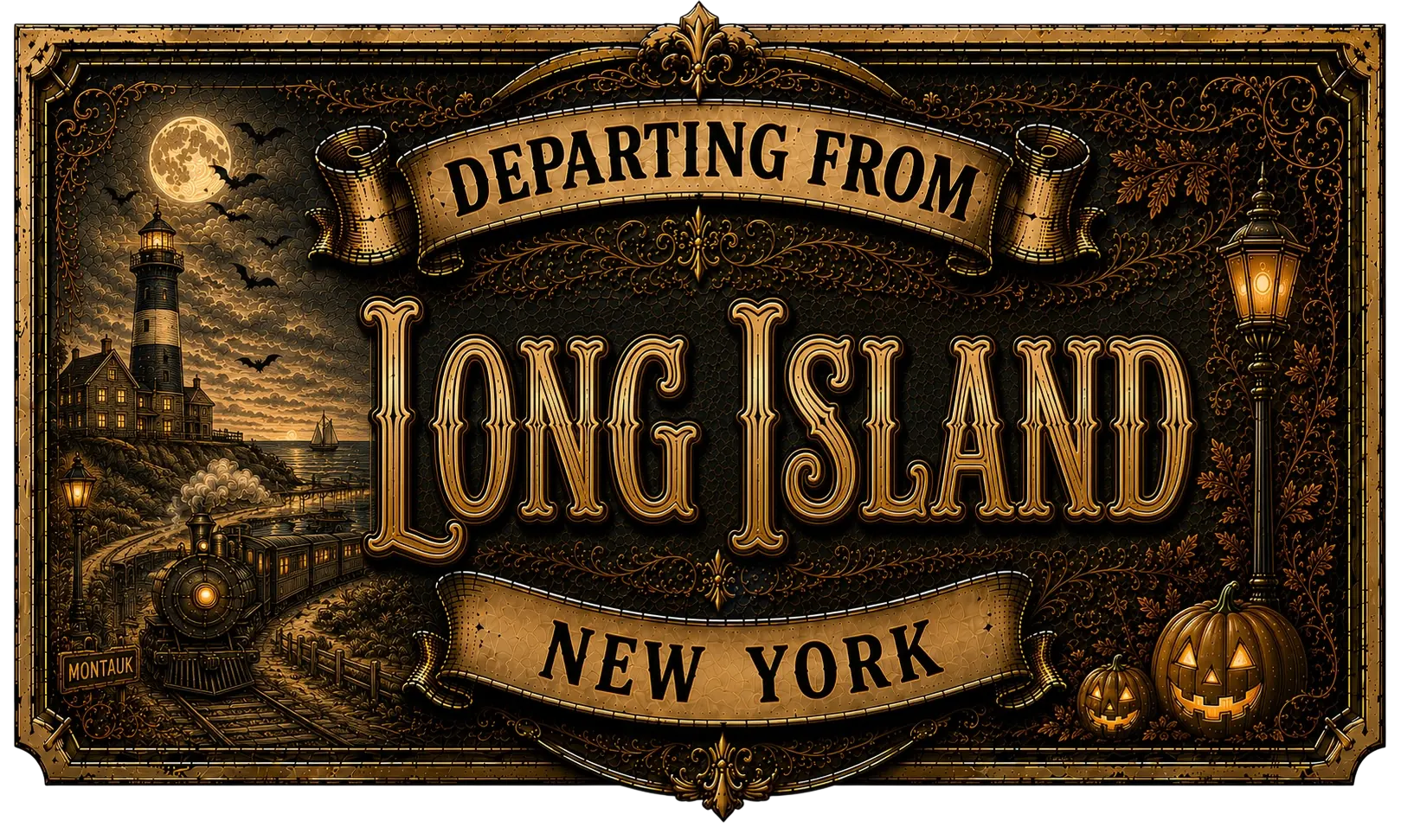 Adventure Atlas Long Island, New York departing sign for the Hotel of Horror
