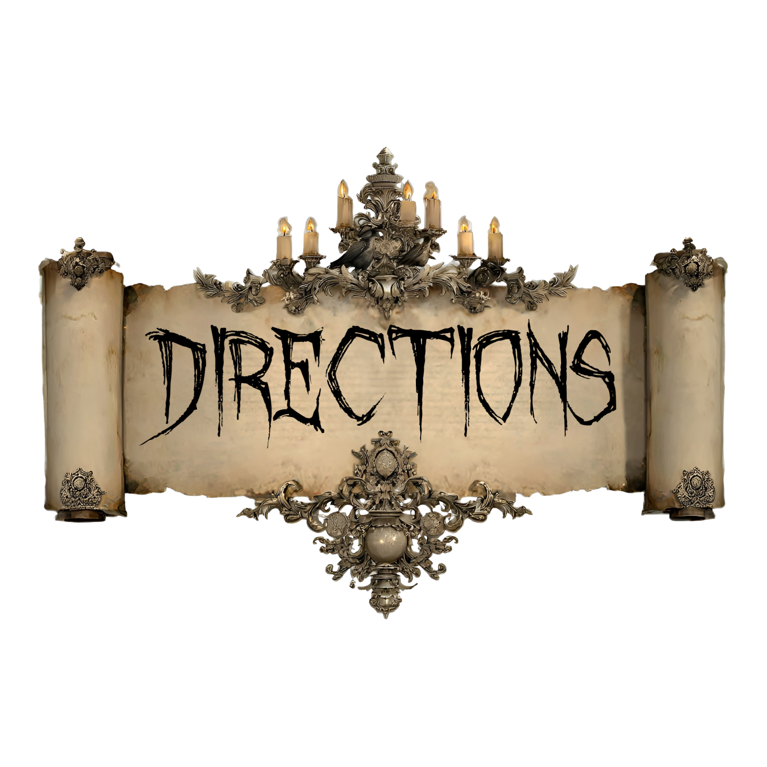 hotel-of-horror-haunted-house-directions Victorian Banner Graphic of Scroll with Ornate Embellishments Directions