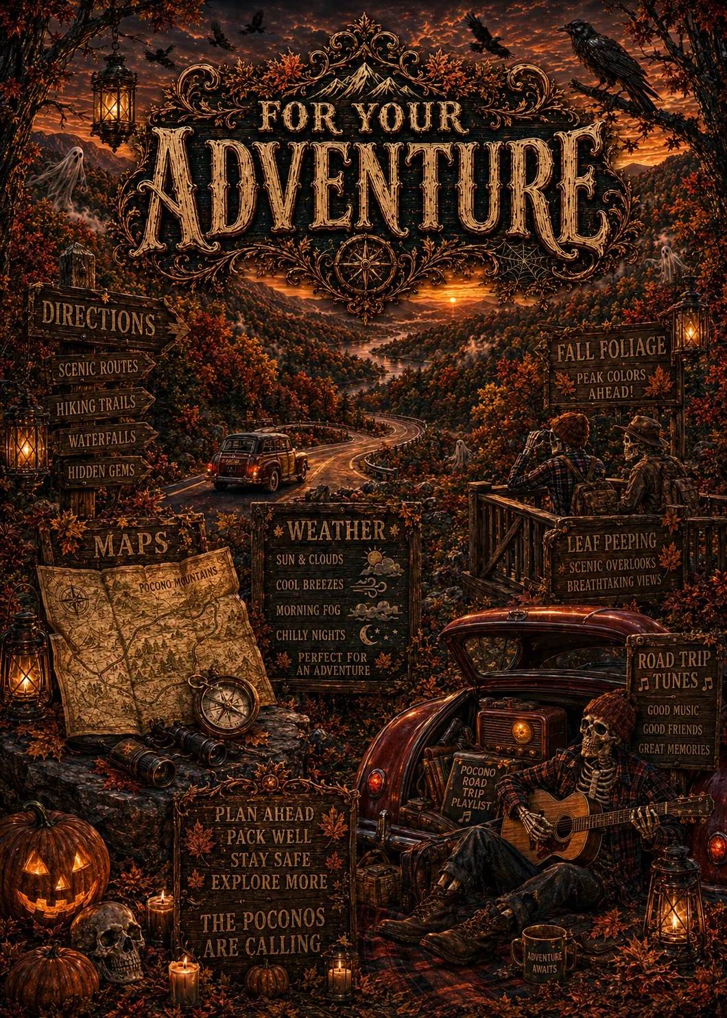Illustrated graphic for planning your adventure to the Hotel of Horror Haunted House