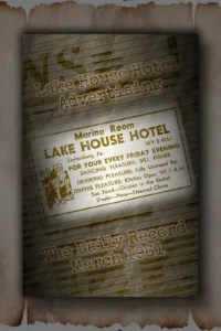 Vintage Lake House Hotel Marine Room advertisement graphic from the Daily Record, March 1961