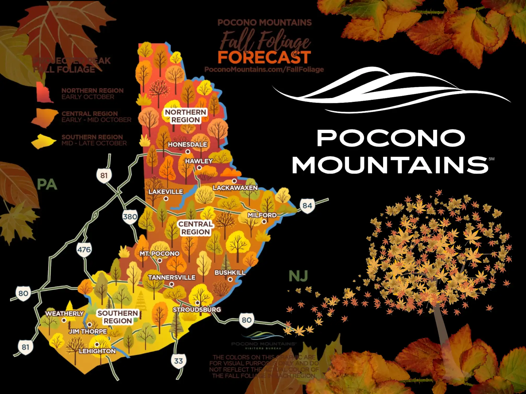 Explore the Pocono mountains, fall foliage forecast at Pocono Mountain Visitors Bureau