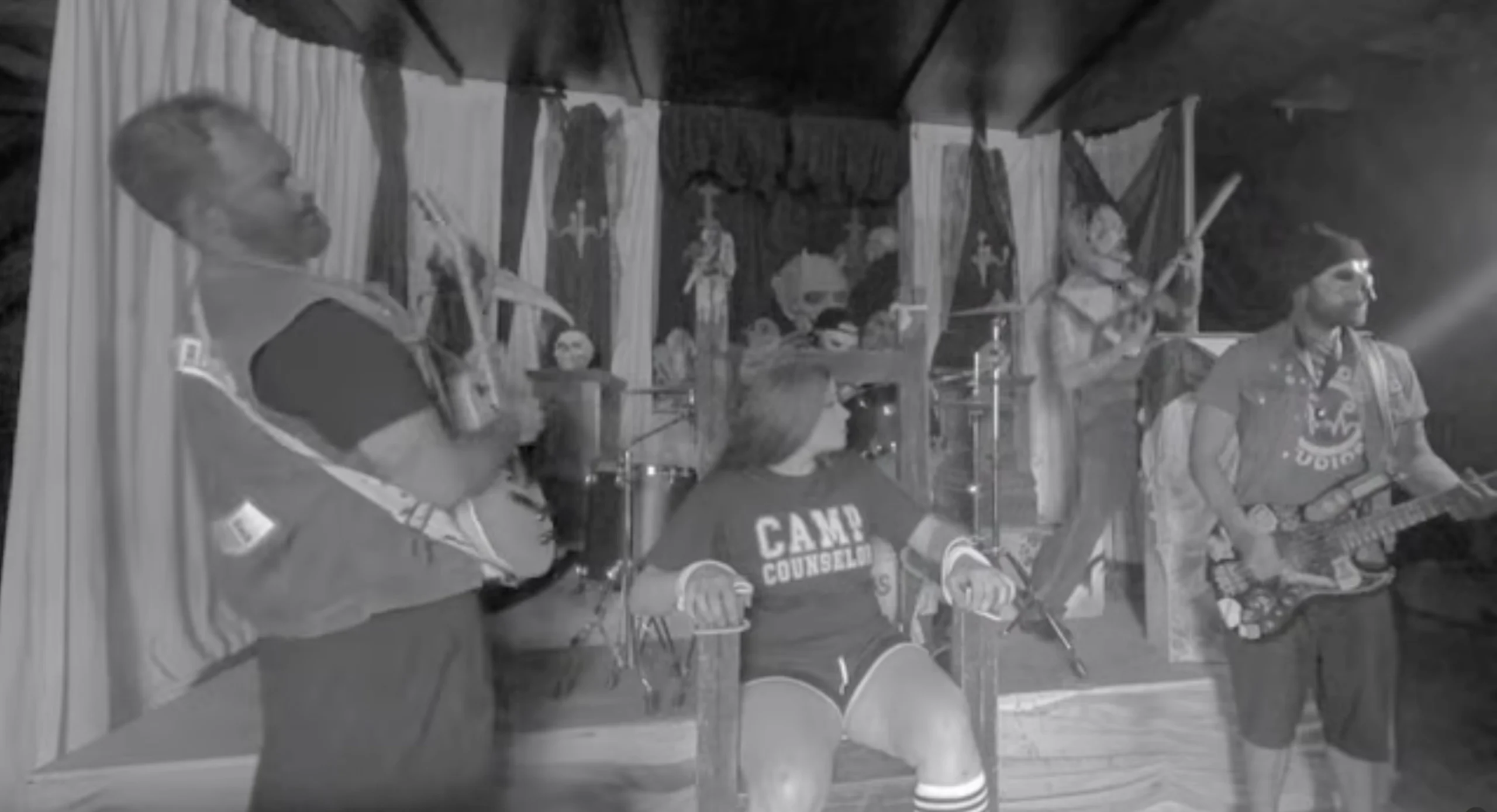 Rebel Reapers Band plays in demonic church of the Hotel of Horror Haunted House