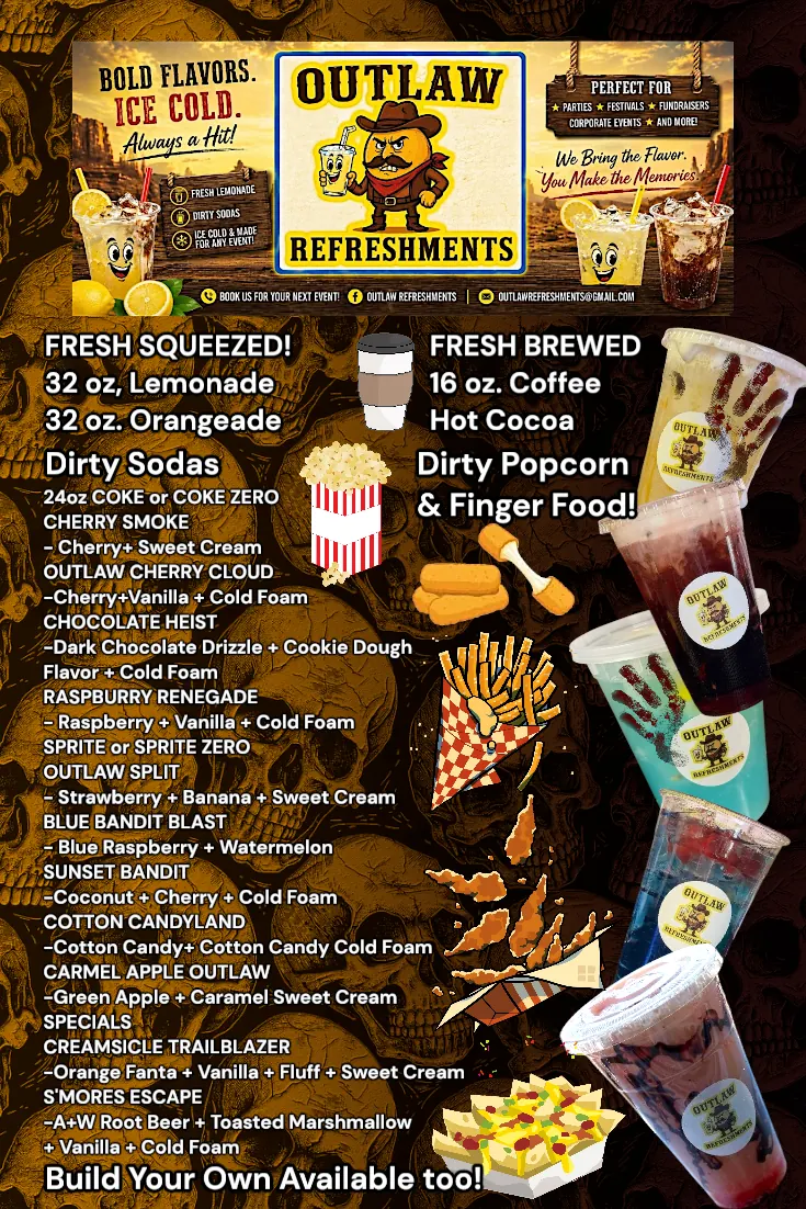 Outlaw Refreshements  Menu and Items for Hotel of Horror 2026 Season 